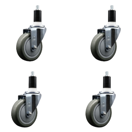 Service Caster 4'' SS Gray Poly Wheel Swivel 1-3/8'' Expanding Stem Caster Set, 4PK SCC-SSEX20S414-PPUB-138-4